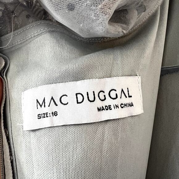 Mac Duggal 20475 Gray Silver Beaded Sequin Midi Dress Size 16 - Picture 8 of 8